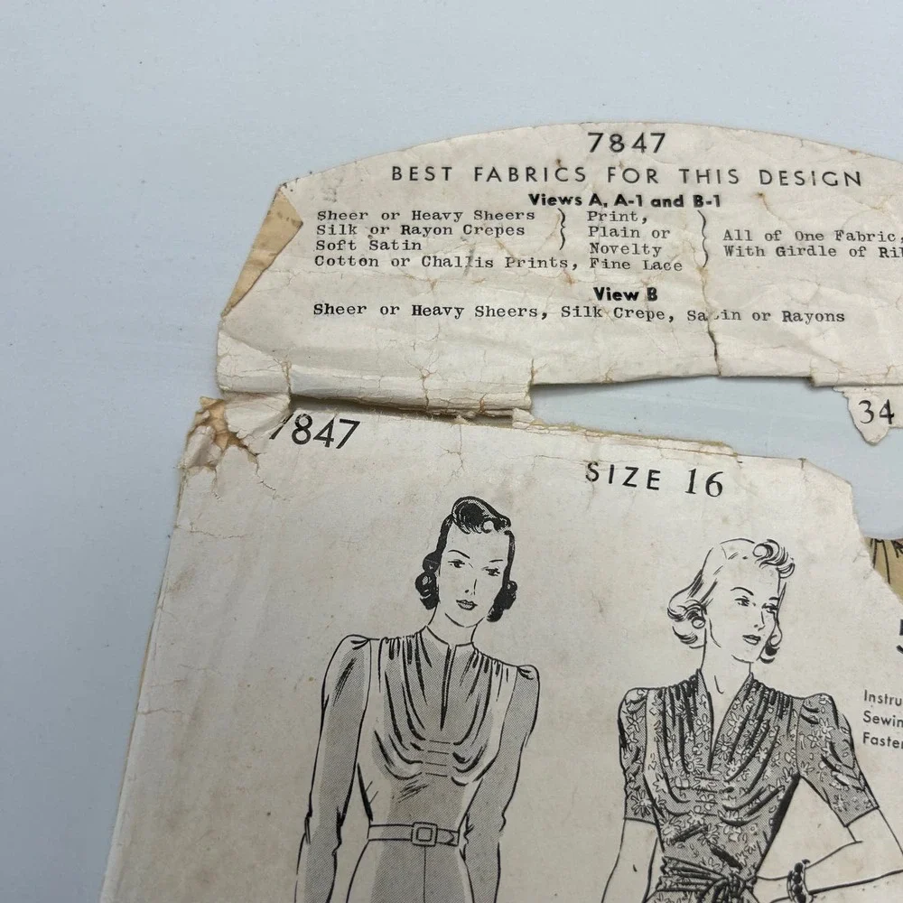 Butterick Vintage 1940's Pattern #7847 Misses Flare Skirt Frock Size 16 HTF RARE